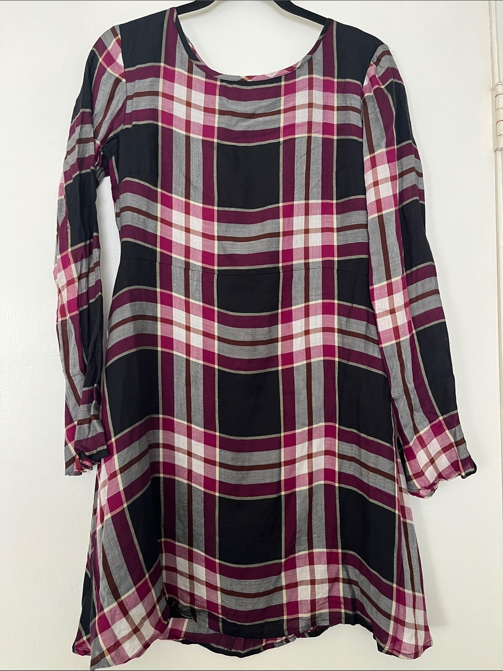 LOFT Black and Pink Plaid Mini Dress